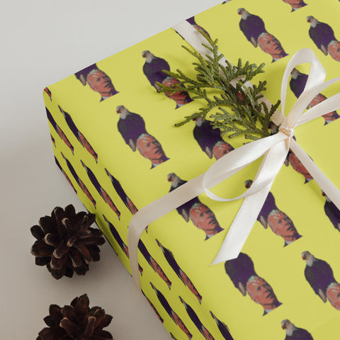 Unique Yellow Gift Wrapping Paper with Biden & a Bald Eagle Giving a Surprise