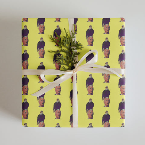 Unique Yellow Gift Wrapping Paper with Biden & a Bald Eagle Giving a Surprise