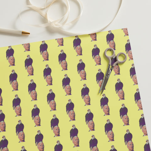 Unique Yellow Gift Wrapping Paper with Biden & a Bald Eagle Giving a Surprise