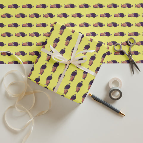 Unique Yellow Gift Wrapping Paper with Biden & a Bald Eagle Giving a Surprise