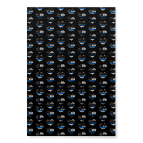 Heart Shaped Thin Blue Line Flags Wrapping Paper (Black) - A Patriotic Tribute