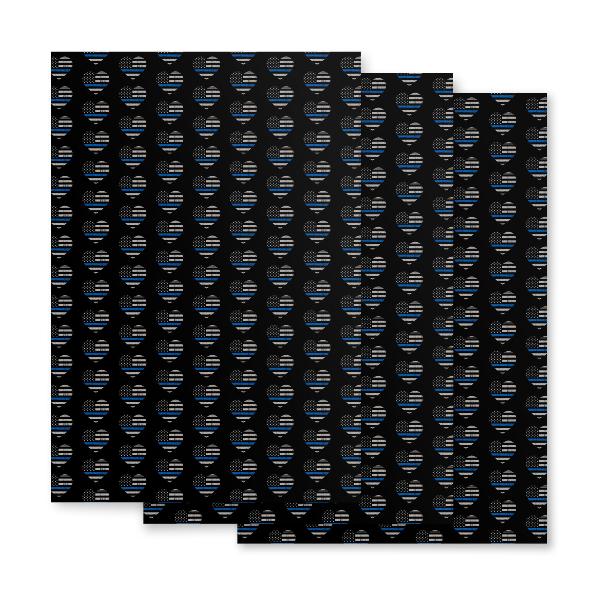 Heart Shaped Thin Blue Line Flags Wrapping Paper (Black) - A Patriotic Tribute