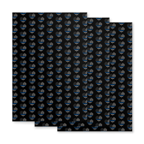 Heart Shaped Thin Blue Line Flags Wrapping Paper (Black) - A Patriotic Tribute