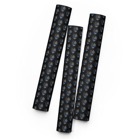 Heart Shaped Thin Blue Line Flags Wrapping Paper (Black) - A Patriotic Tribute