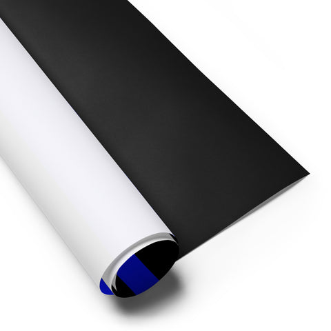 Three Premium Sheets of Black Gift Wrapping Paper with a Bright Thin Blue Line - Honoring Law Enforcement Style 2