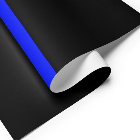 Three Premium Sheets of Black Gift Wrapping Paper with a Bright Thin Blue Line - Honoring Law Enforcement Style 2