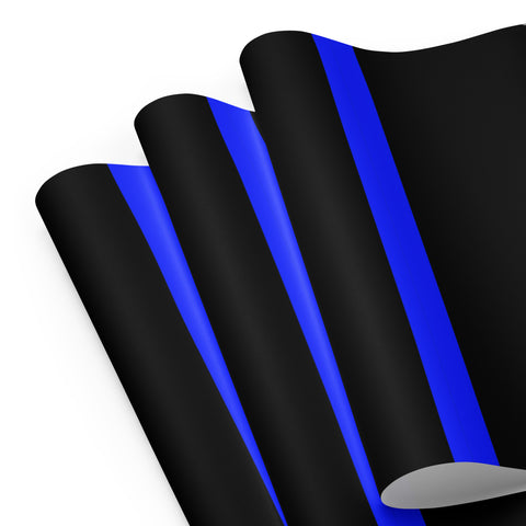 Three Premium Sheets of Black Gift Wrapping Paper with a Bright Thin Blue Line - Honoring Law Enforcement Style 2