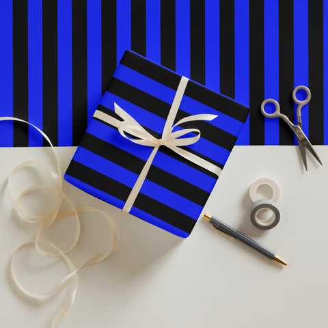 Law Enforcement Appreciation Premium Gift Wrapping Paper Sheets black and blue striped