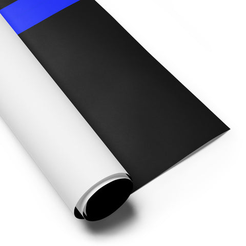 Three Premium Sheets of Black Gift Wrapping Paper with a Bright Thin Blue Line - Honoring Law Enforcement Style 3