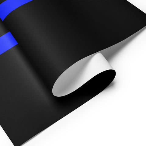 Three Premium Sheets of Black Gift Wrapping Paper with a Bright Thin Blue Line - Honoring Law Enforcement Style 3