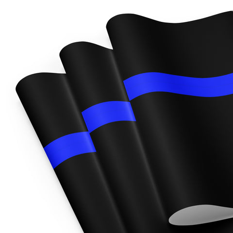 Three Premium Sheets of Black Gift Wrapping Paper with a Bright Thin Blue Line - Honoring Law Enforcement Style 3