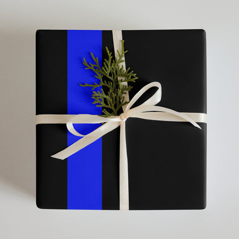 Three Premium Sheets of Black Gift Wrapping Paper with a Bright Thin Blue Line - Honoring Law Enforcement Style 3