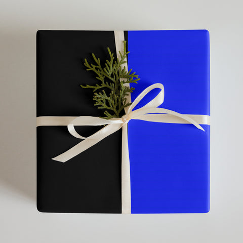 Three Premium Sheets of Black Gift Wrapping Paper with a Bright Thin Blue Line - Support Law Enforcement Style 4