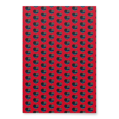 Heart Shaped Thin Blue Line Flags Gift Wrapping Paper (Red) - A Patriotic Tribute