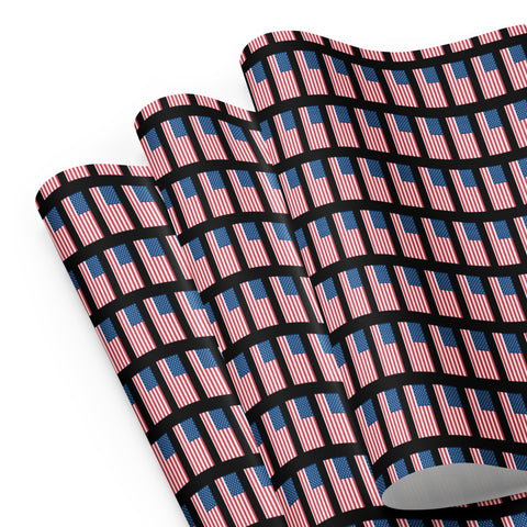 Unique American Flags Gift Wrap Set - Premium Matte Finish in black