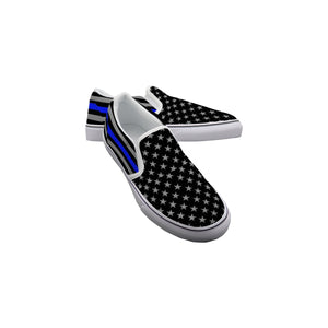 Support with Style: Thin Blue Line Men's Slip-On Sneakers | Back The Blue Store