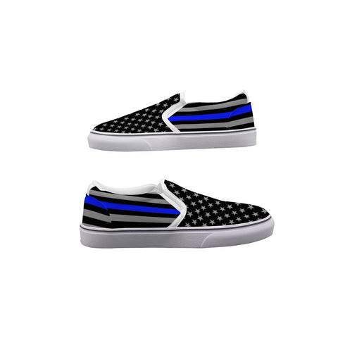 Support with Style: Thin Blue Line Men's Slip-On Sneakers | Back The Blue Store