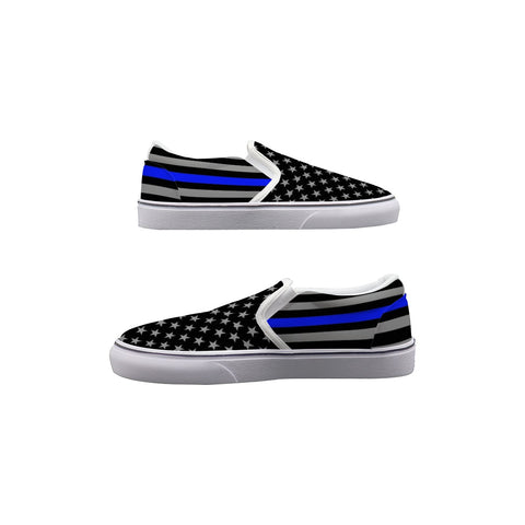 Support with Style: Thin Blue Line Men's Slip-On Sneakers | Back The Blue Store