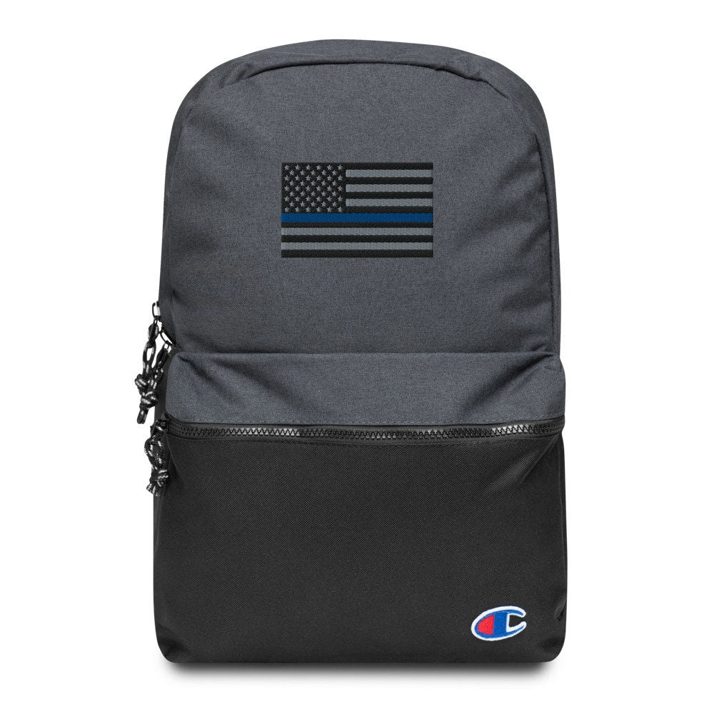 Thin Blue Line Flag, Back the Blue, Police, Blue Lives Matter Embroidered Champion Backpack