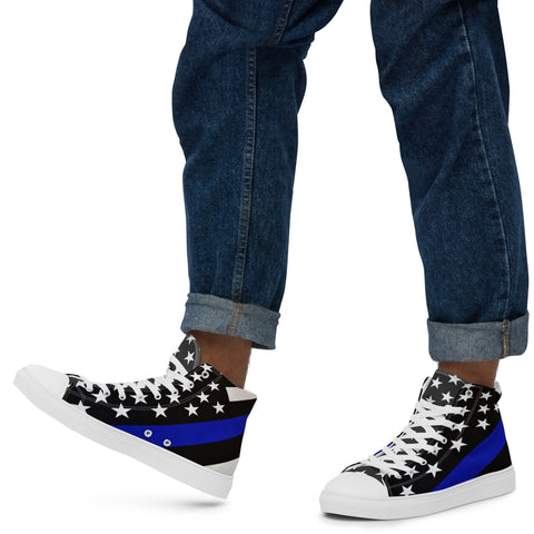 Stylish Thin Blue Line Flag Men's High Top Shoes - Support Law Enforcement