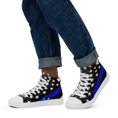 Stylish Thin Blue Line Flag Men's High Top Shoes - Support Law Enforcement