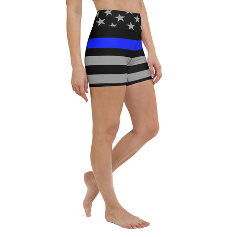 Thin Blue Line Women's Yoga Shorts - Show Support for Law Enforcement