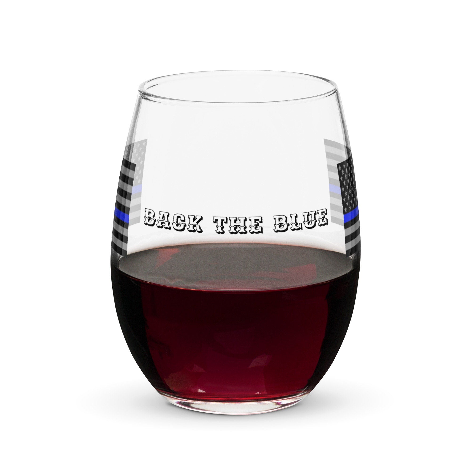 Express Your Support with this Thin Blue Line Stemless Wine Glass "BACK THE BLUE"