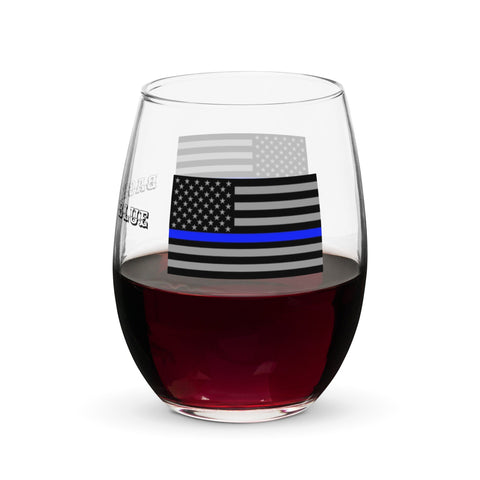 Express Your Support with this Thin Blue Line Stemless Wine Glass "BACK THE BLUE"