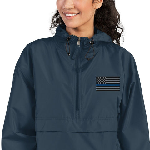 Unisex Embroidered Thin Blue Line Flag Champion Packable Jacket