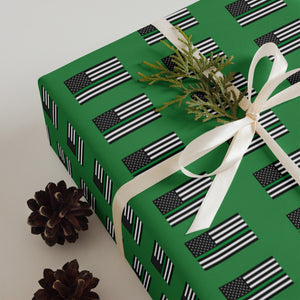 Three Sheets of Premium Green Gift Wrapping Paper with Thin Blue Line Flag Design