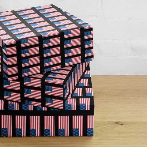Unique American Flags Gift Wrap Set - Premium Matte Finish in black