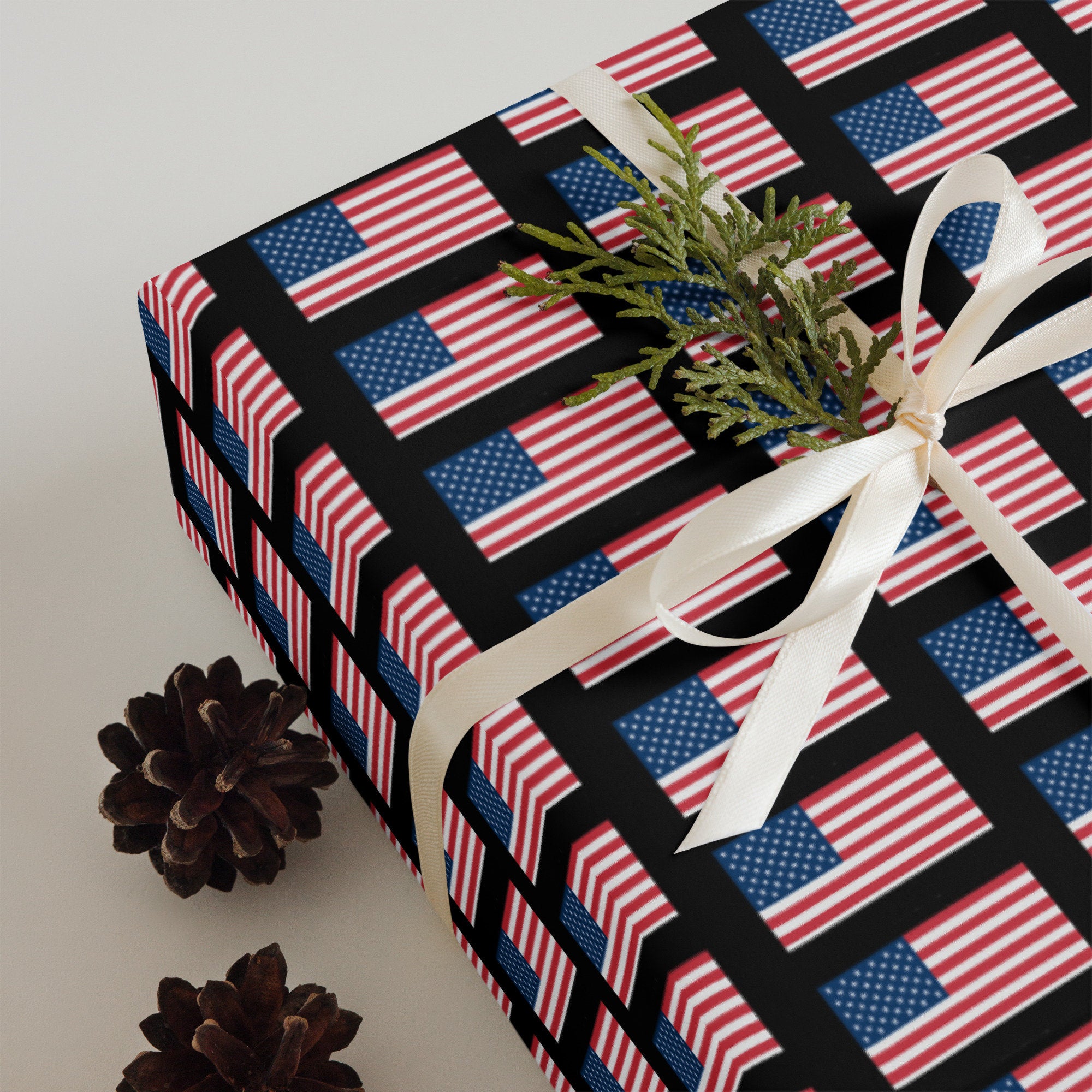 Unique American Flags Gift Wrap Set - Premium Matte Finish in black