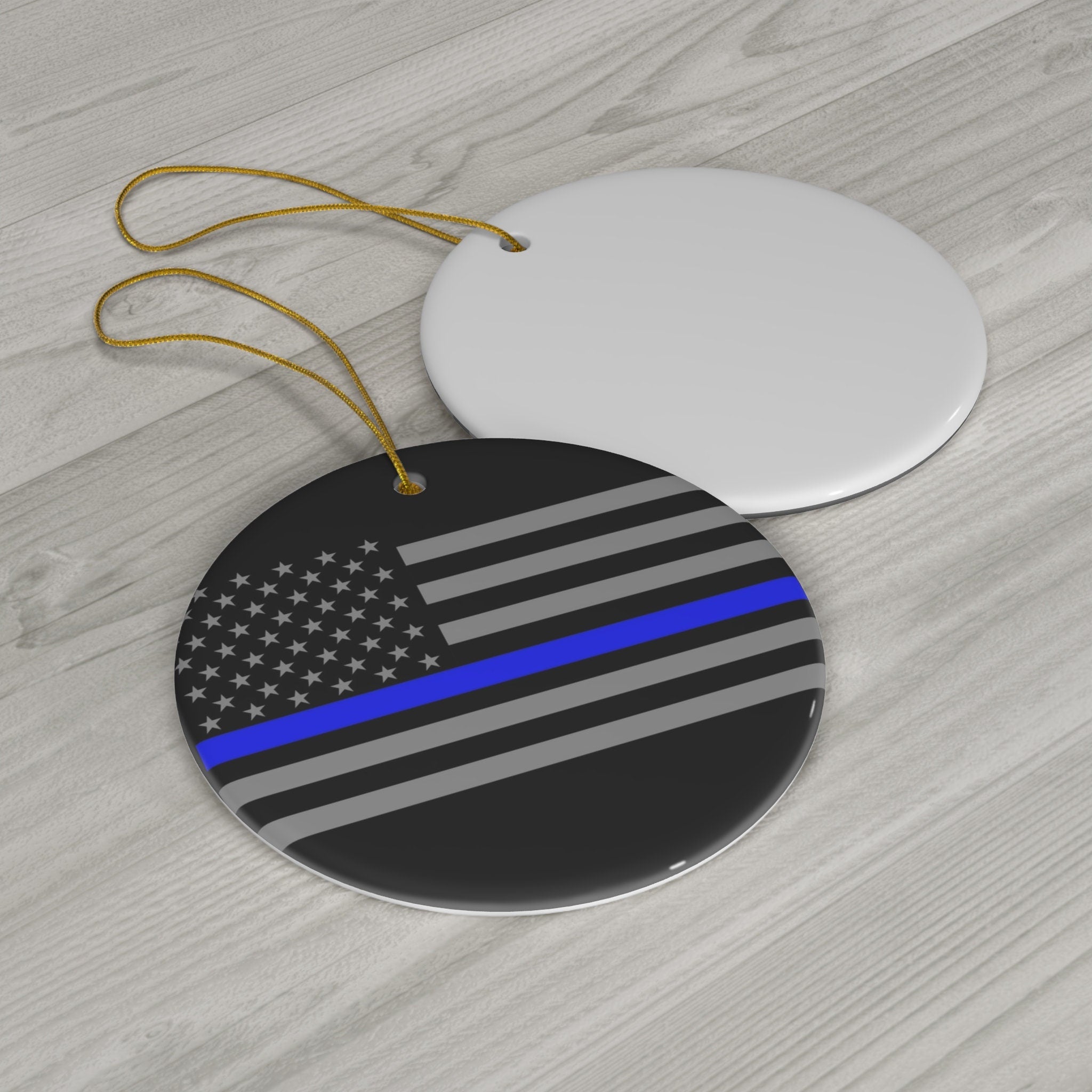 Thin Blue Line Flag on One Ceramic Ornament, 4 Different Shapes Available to "BackTheBlue" on Christmas