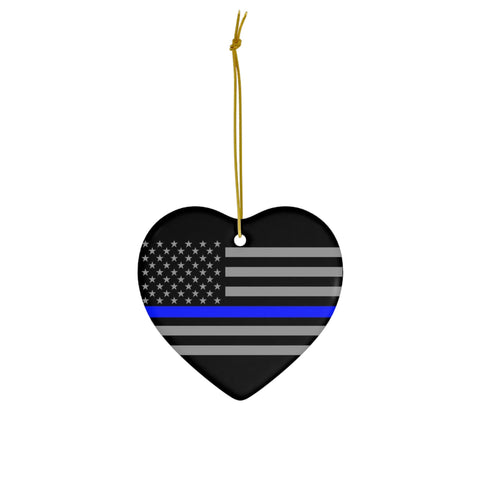 Thin Blue Line Flag on One Ceramic Ornament, 4 Different Shapes Available to "BackTheBlue" on Christmas