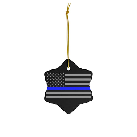 Thin Blue Line Flag on One Ceramic Ornament, 4 Different Shapes Available to "BackTheBlue" on Christmas