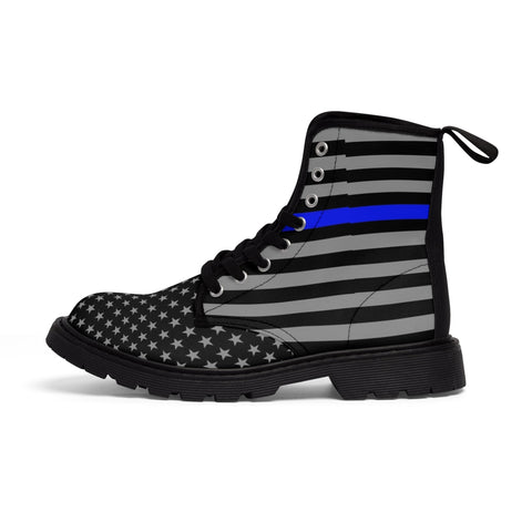 Step Out in Style: Men's Thin Blue Line Flag Printed Nylon Canvas Boots