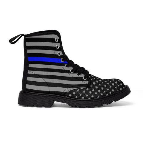 Step Out in Style: Men's Thin Blue Line Flag Printed Nylon Canvas Boots