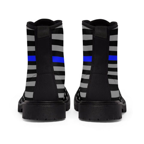 Step Out in Style: Men's Thin Blue Line Flag Printed Nylon Canvas Boots