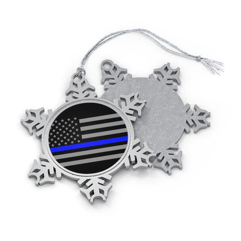 Elevate Your Holiday Decor with Our Thin Blue Line Pewter Snowflake Christmas Ornament