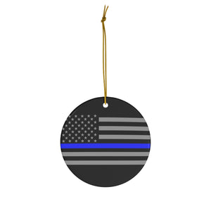 Thin Blue Line Flag on One Ceramic Ornament, 4 Different Shapes Available to "BackTheBlue" on Christmas