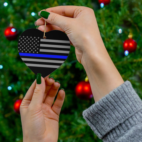 Thin Blue Line Flag on One Ceramic Ornament, 4 Different Shapes Available to "BackTheBlue" on Christmas