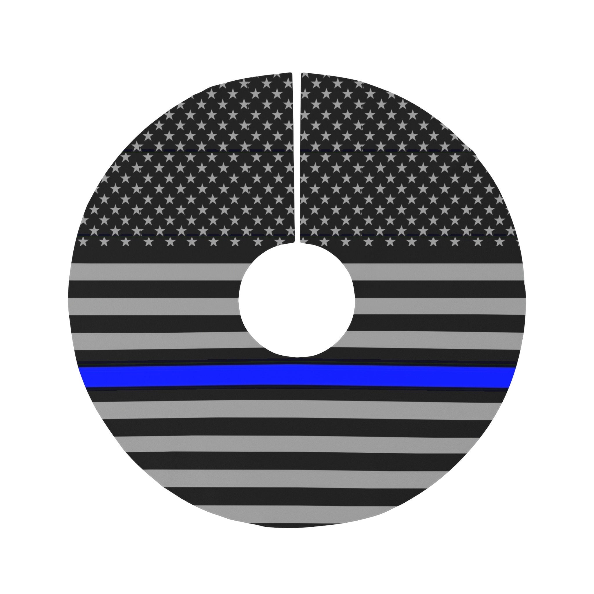 Elevate Your Holiday Decor with the Thin Blue Line Flag Round Tree Skirt - Back The Blue!