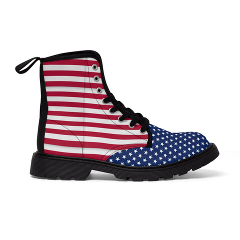 Step Out in Style: Men's American Flag Design Nylon Canvas Boots- USA!