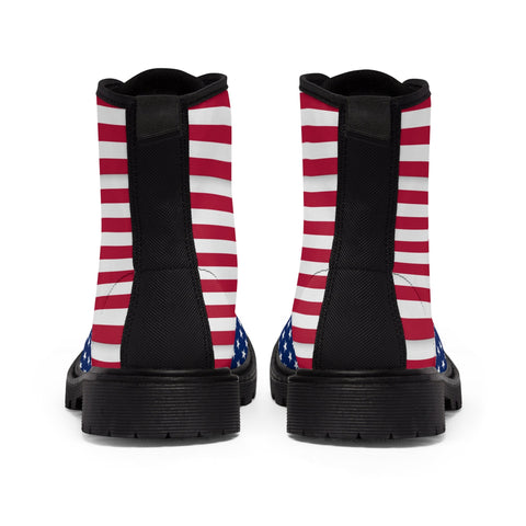 Step Out in Style: Men's American Flag Design Nylon Canvas Boots- USA!